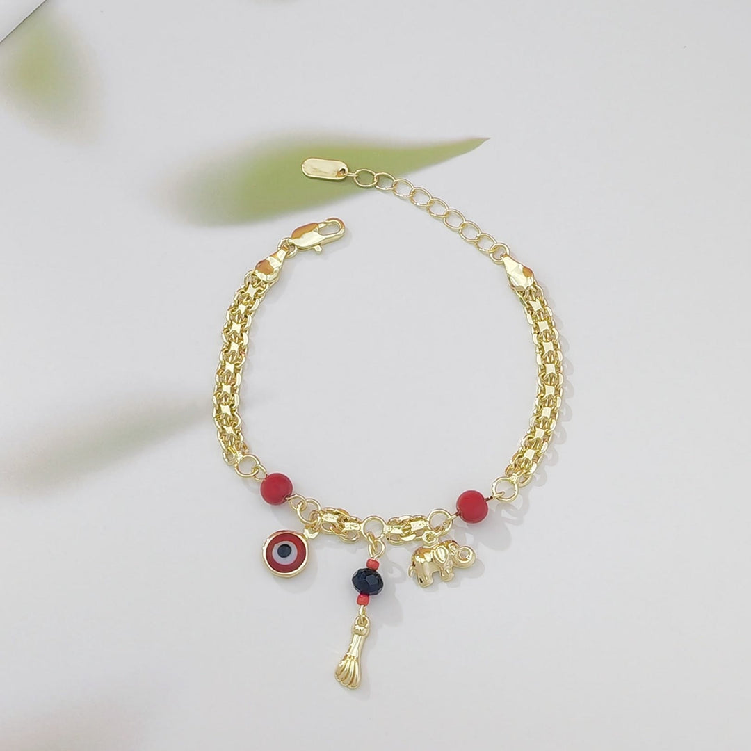 Olivenorma Copper Evil Eye Elephant Charm Design Blessing Protection Symbol Bracelet - Red Bead - image 2
