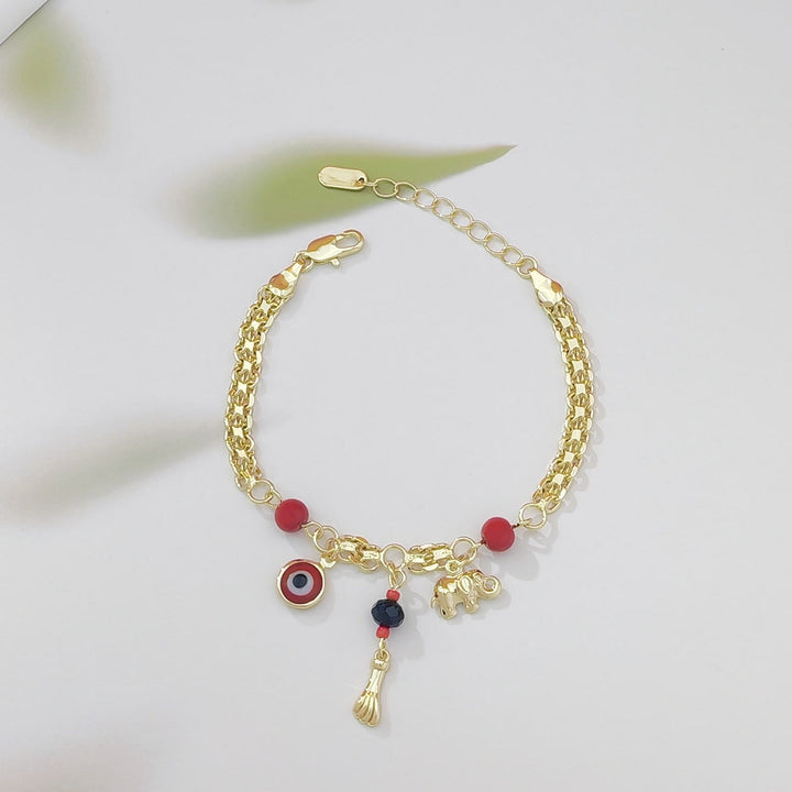 Olivenorma Copper Evil Eye Elephant Charm Design Blessing Protection Symbol Bracelet - Red Bead - image 2