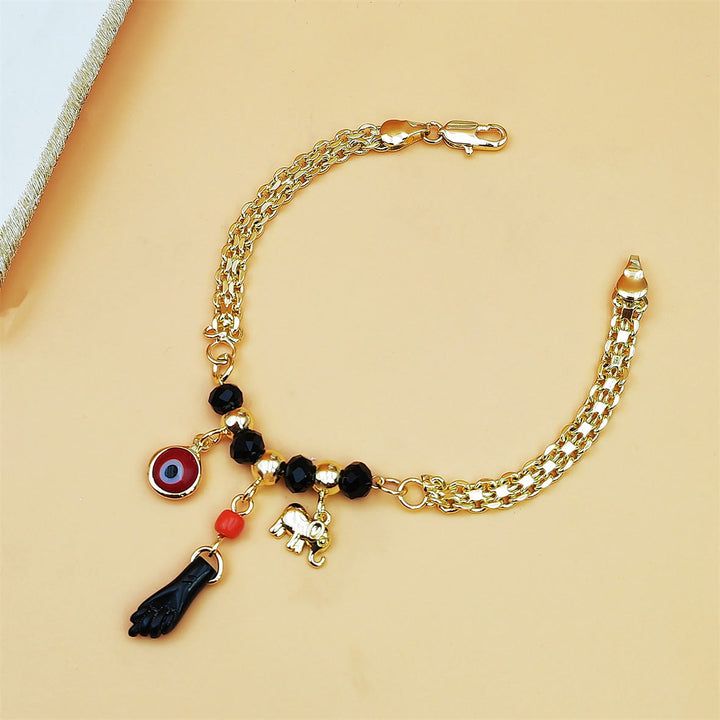 Olivenorma Copper Evil Eye Elephant Charm Design Blessing Protection Symbol Bracelet - Black Bead - image 0