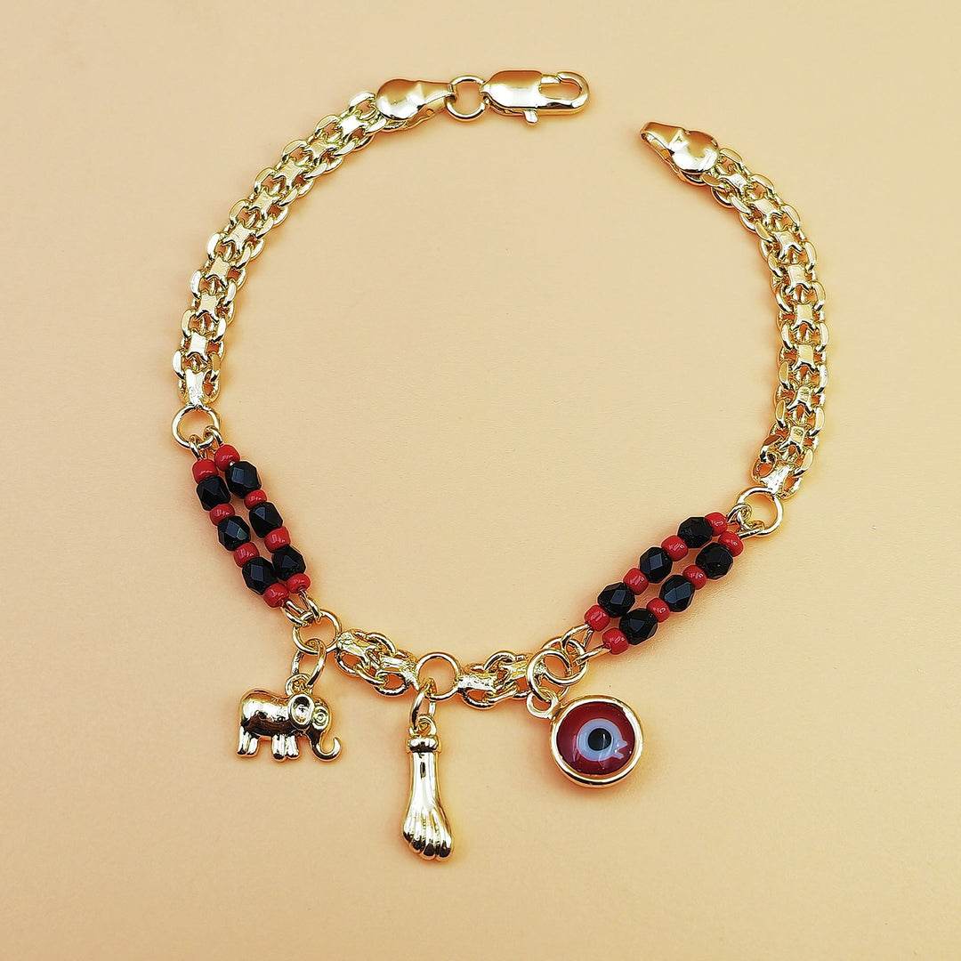 Olivenorma Copper Mixed Bead Multi‑Charm Design Blessing Symbol Bracelet - Evil Eye Elephant & Gold Figa Hand Charm - image 0