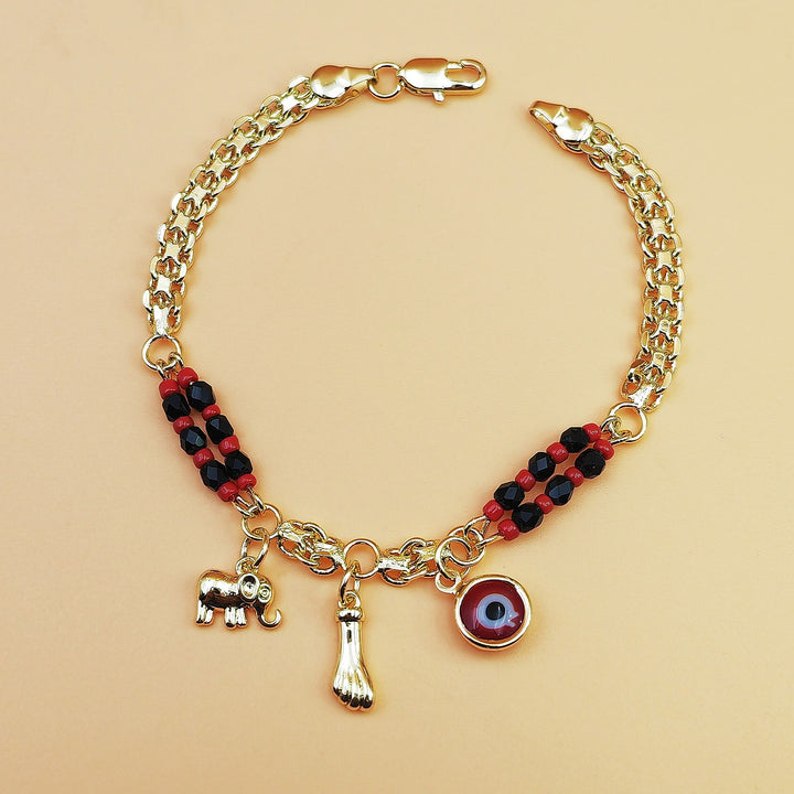 Olivenorma Copper Mixed Bead Multi‑Charm Design Blessing Symbol Bracelet - Evil Eye Elephant & Gold Figa Hand Charm - image 0