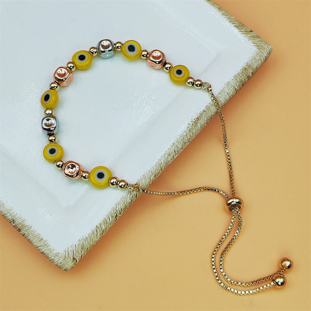 Olivenorma Copper Colorful Evil Eye Bead Design Blessing Symbol Bracelet - Yellow - image 3