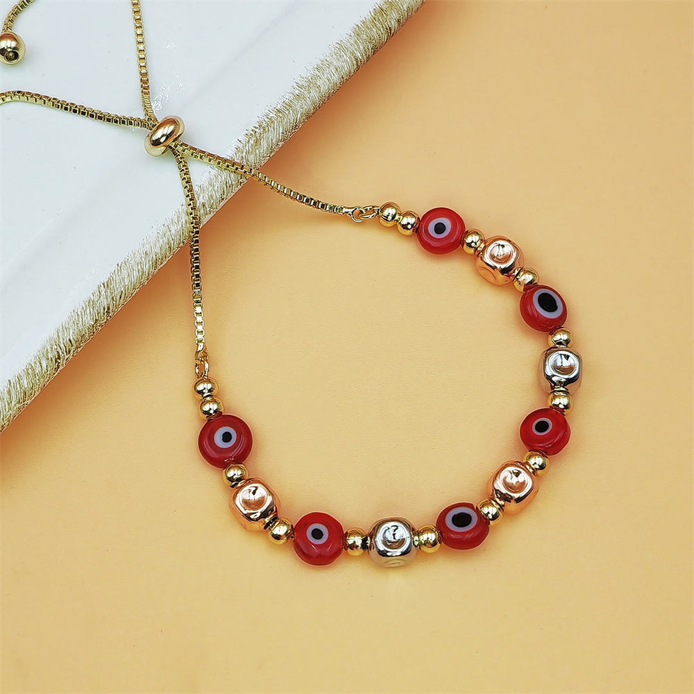 Olivenorma Copper Colorful Evil Eye Bead Design Blessing Symbol Bracelet - Red - image 1