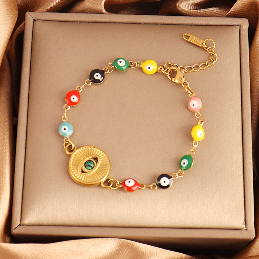 Olivenorma Stainless Steel Multi‑Bead Evil Eye Design Fortune Symbol Bracelet - Round Coin Charm Evil Eye - image 10