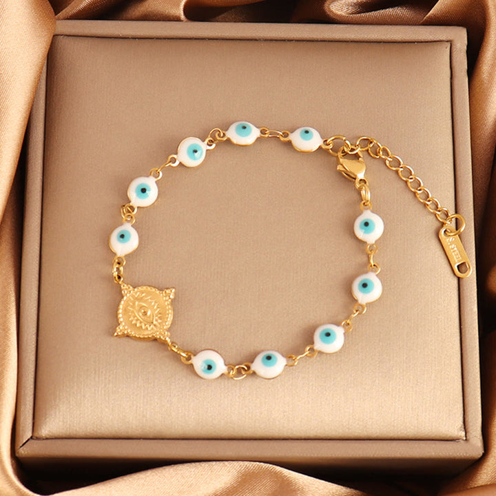 Olivenorma Stainless Steel Multi‑Bead Evil Eye Design Fortune Symbol Bracelet - Square Tag Evil Eye - image 8