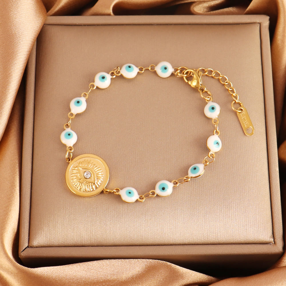 Olivenorma Stainless Steel Multi‑Bead Evil Eye Design Fortune Symbol Bracelet - Coin Medallion Evil Eye - image 7