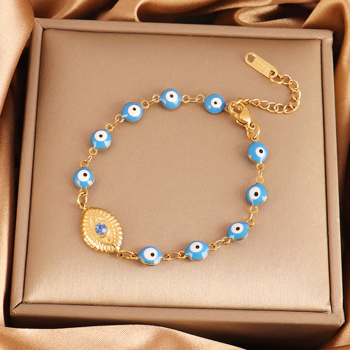 Olivenorma Stainless Steel Multi‑Bead Evil Eye Design Fortune Symbol Bracelet - Oval Tag Blue Bead Evil Eye - image 17