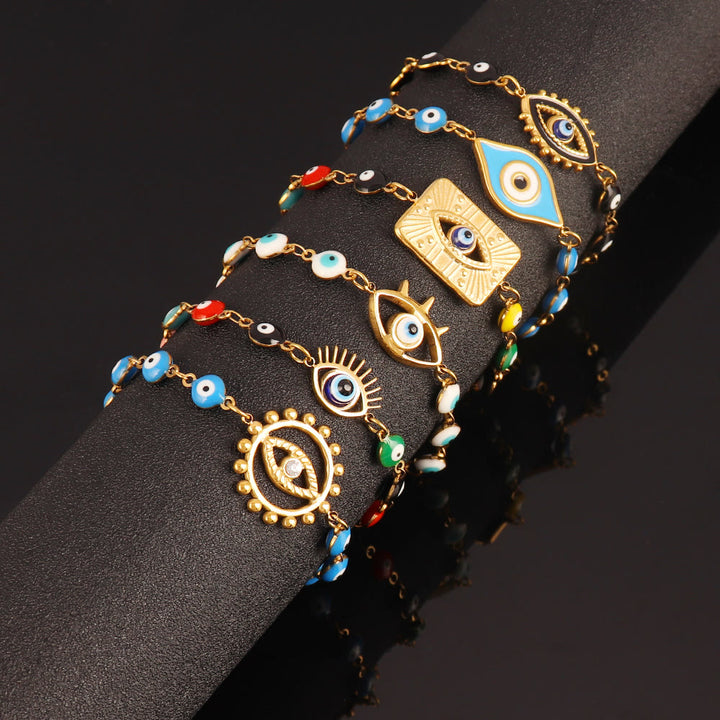 Olivenorma Stainless Steel Multi‑Bead Evil Eye Design Fortune Symbol Bracelet - image 3