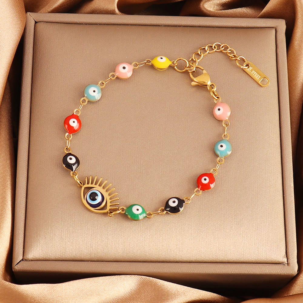 Olivenorma Stainless Steel Multi‑Bead Evil Eye Design Fortune Symbol Bracelet - Mixed‑Shade Bead Evil Eye - image 9