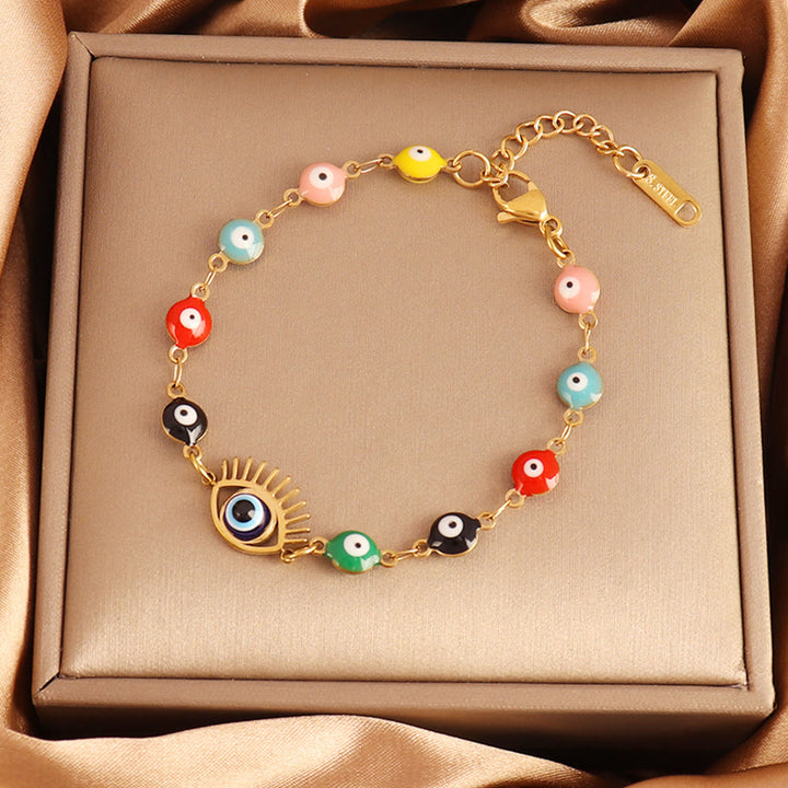 Olivenorma Stainless Steel Multi‑Bead Evil Eye Design Fortune Symbol Bracelet - Mixed‑Shade Bead Evil Eye - image 9