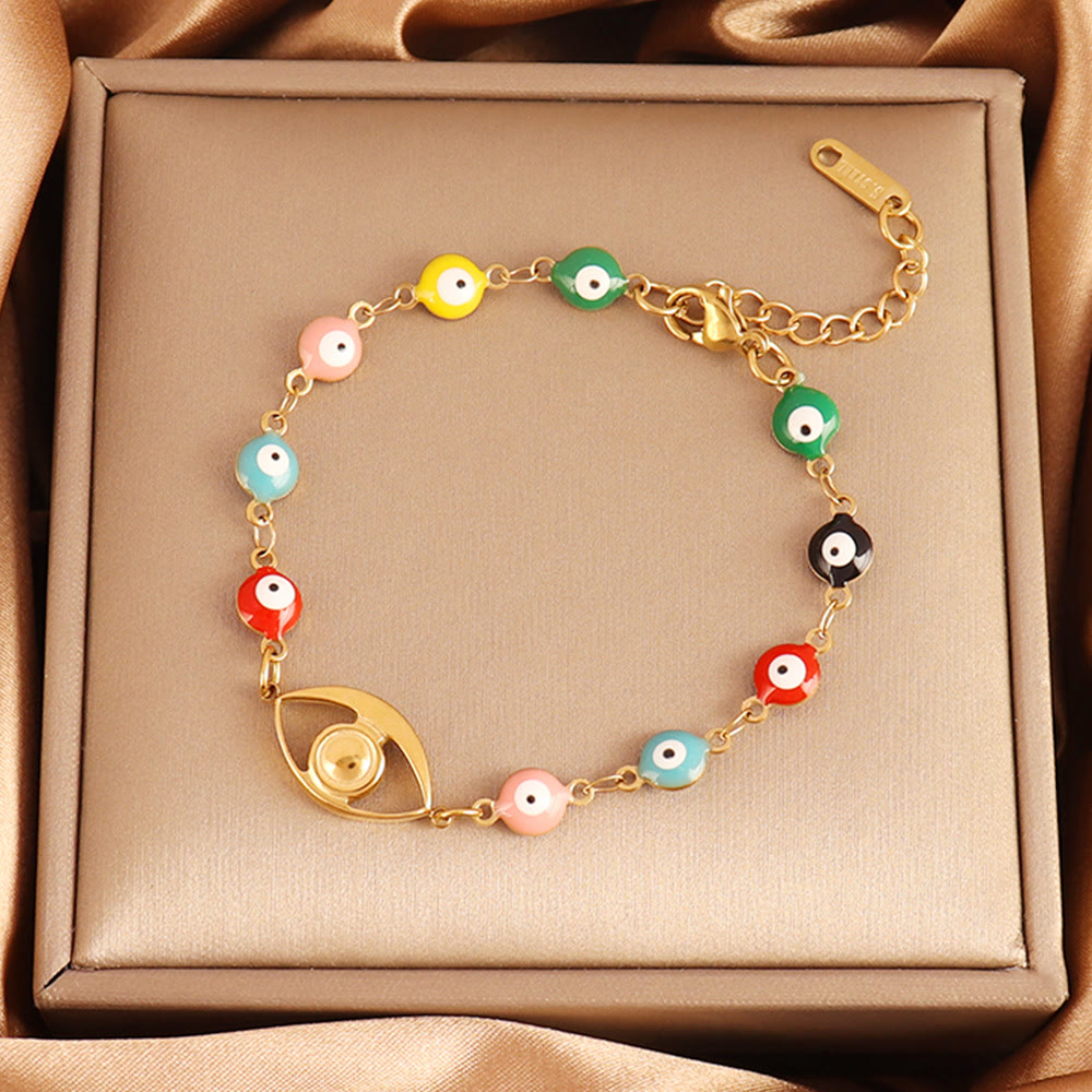 Olivenorma Stainless Steel Multi‑Bead Evil Eye Design Fortune Symbol Bracelet - Multicolor Painted Bead Evil Eye - image 4