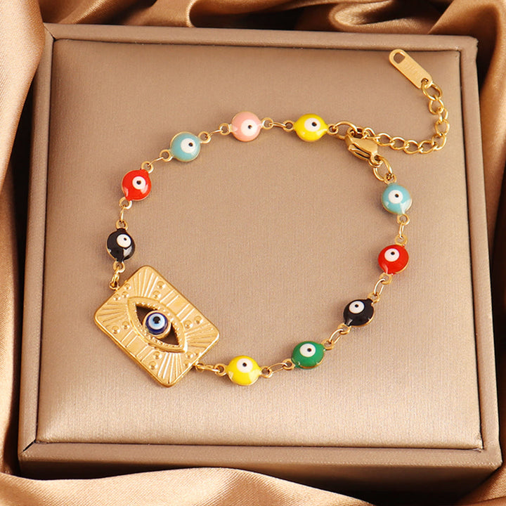 Olivenorma Stainless Steel Multi‑Bead Evil Eye Design Fortune Symbol Bracelet - Rectangle Tag Evil Eye - image 11