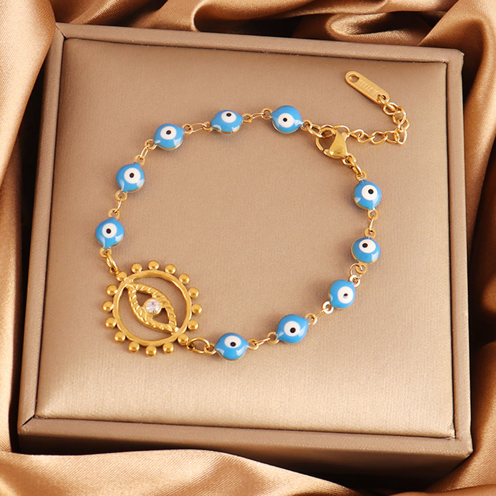 Olivenorma Stainless Steel Multi‑Bead Evil Eye Design Fortune Symbol Bracelet - Sun Gear Blue Bead Evil Eye - image 16