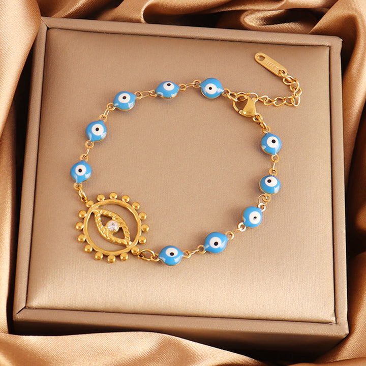 Olivenorma Stainless Steel Multi‑Bead Evil Eye Design Fortune Symbol Bracelet - Sun Gear Blue Bead Evil Eye - image 16