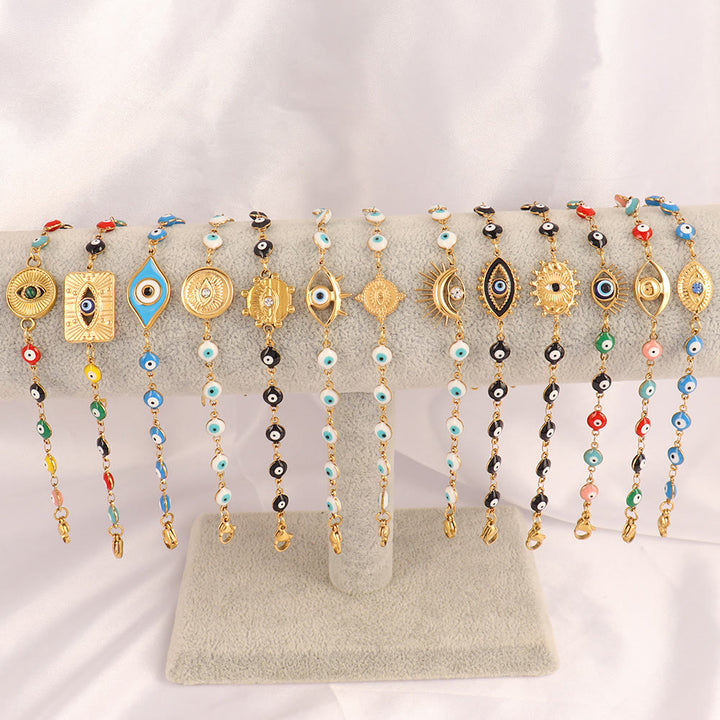 Olivenorma Stainless Steel Multi‑Bead Evil Eye Design Fortune Symbol Bracelet - image 0