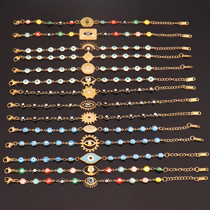 Olivenorma Stainless Steel Multi‑Bead Evil Eye Design Fortune Symbol Bracelet - image 2