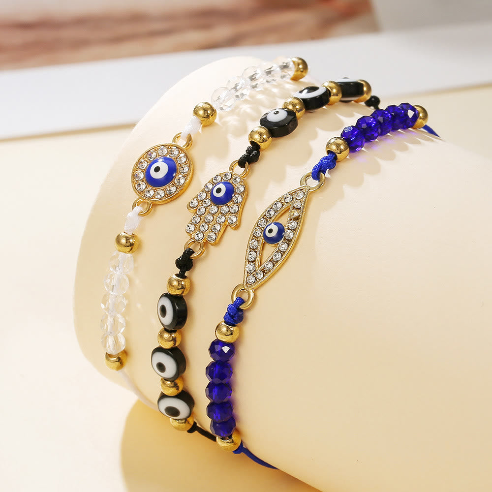 Olivenorma Copper Multi‑Shape Evil Eye Charm Design Safeguard Symbol Bracelet - Black & Blue & White - image 0