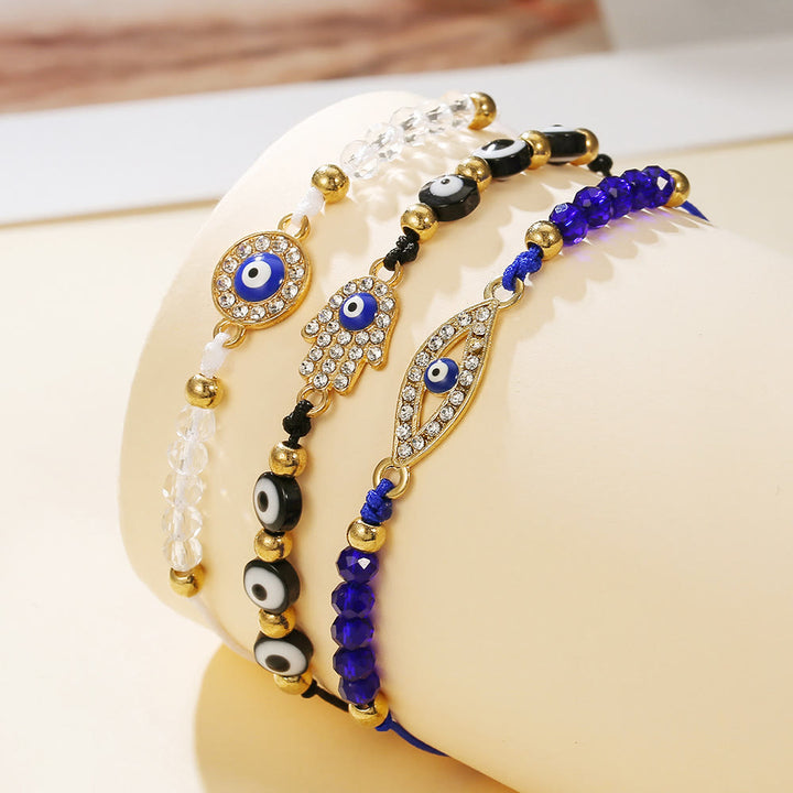 Olivenorma Copper Multi‑Shape Evil Eye Charm Design Safeguard Symbol Bracelet - Black & Blue & White - image 0