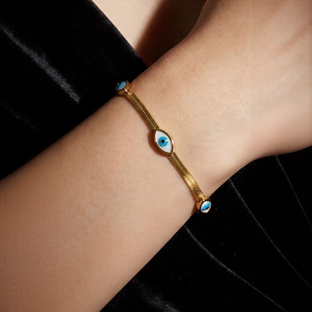 Olivenorma Stainless Steel Triple Evil Eye Snake Chain Design Protection Symbol Bracelet - image 5