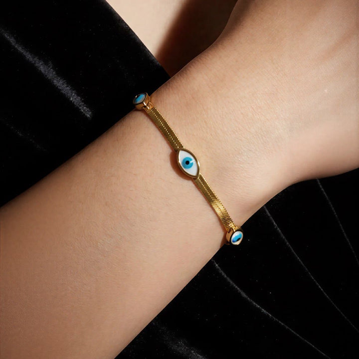 Olivenorma Stainless Steel Triple Evil Eye Snake Chain Design Protection Symbol Bracelet - image 5