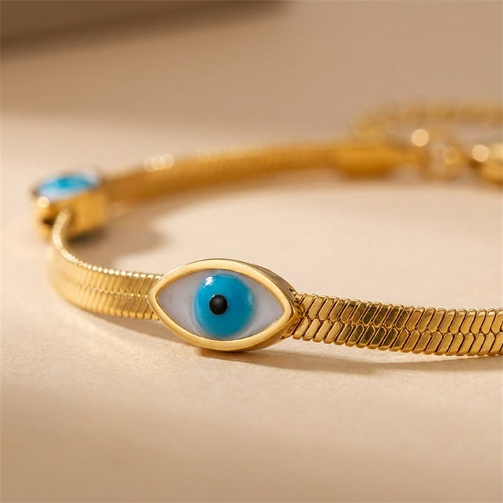 Olivenorma Stainless Steel Triple Evil Eye Snake Chain Design Protection Symbol Bracelet - image 3