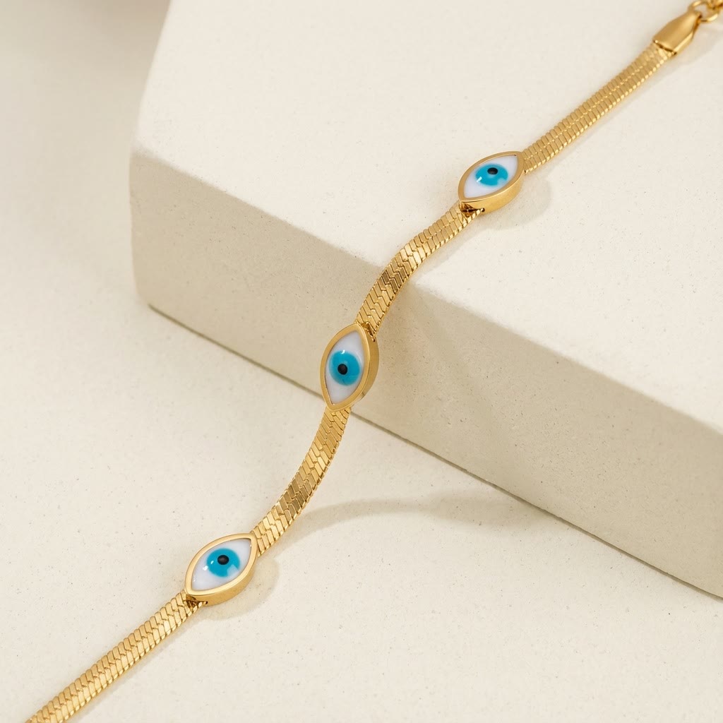 Olivenorma Stainless Steel Triple Evil Eye Snake Chain Design Protection Symbol Bracelet - image 4