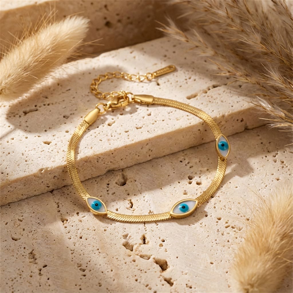 Olivenorma Stainless Steel Triple Evil Eye Snake Chain Design Protection Symbol Bracelet - image 1