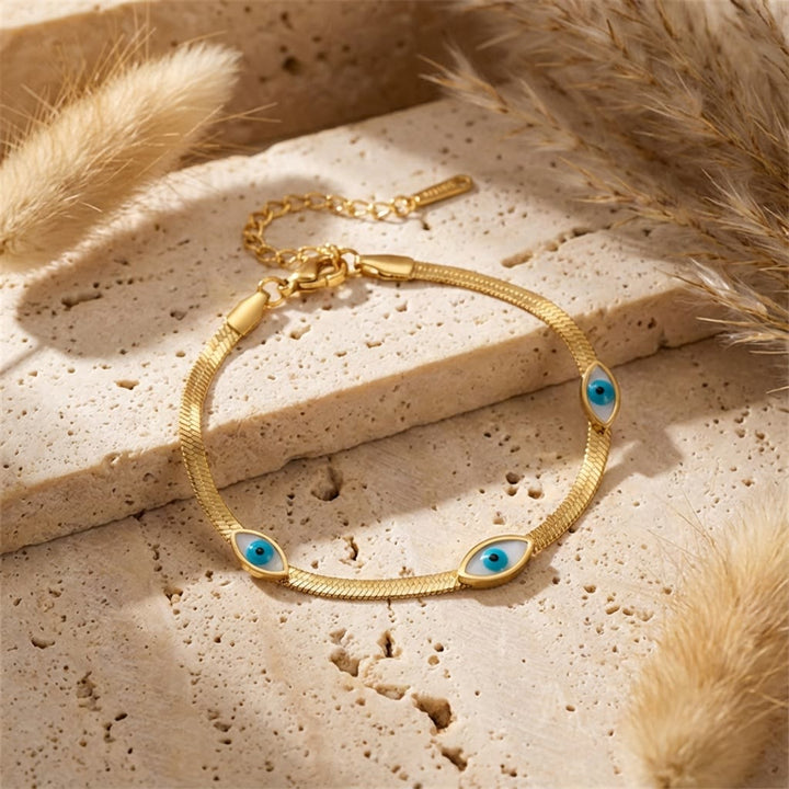 Olivenorma Stainless Steel Triple Evil Eye Snake Chain Design Protection Symbol Bracelet - image 1