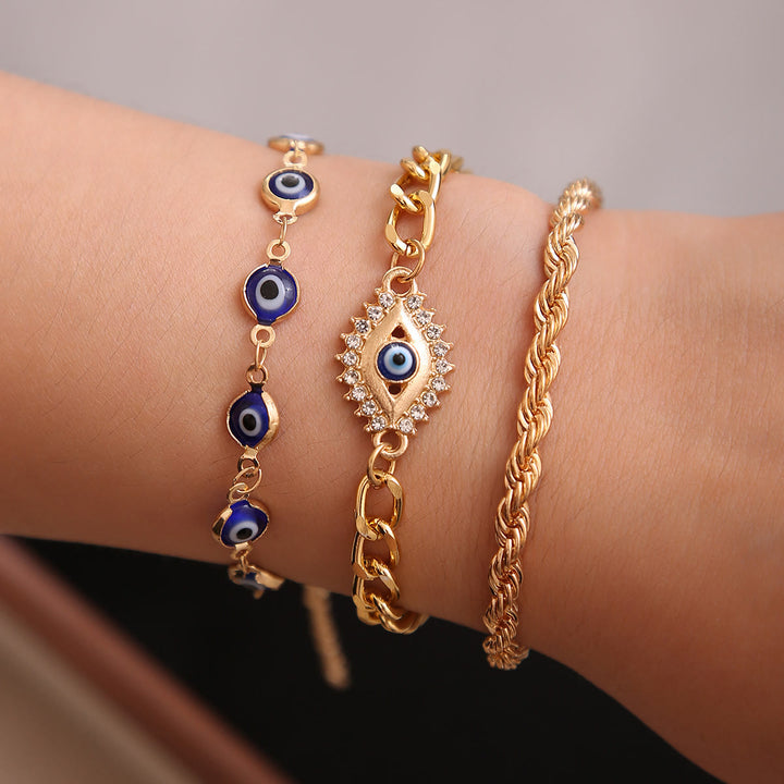 Olivenorma Alloy Rhinestone Evil Eye Charm Design Blessing Symbol Bracelet - 3 Set - image 0