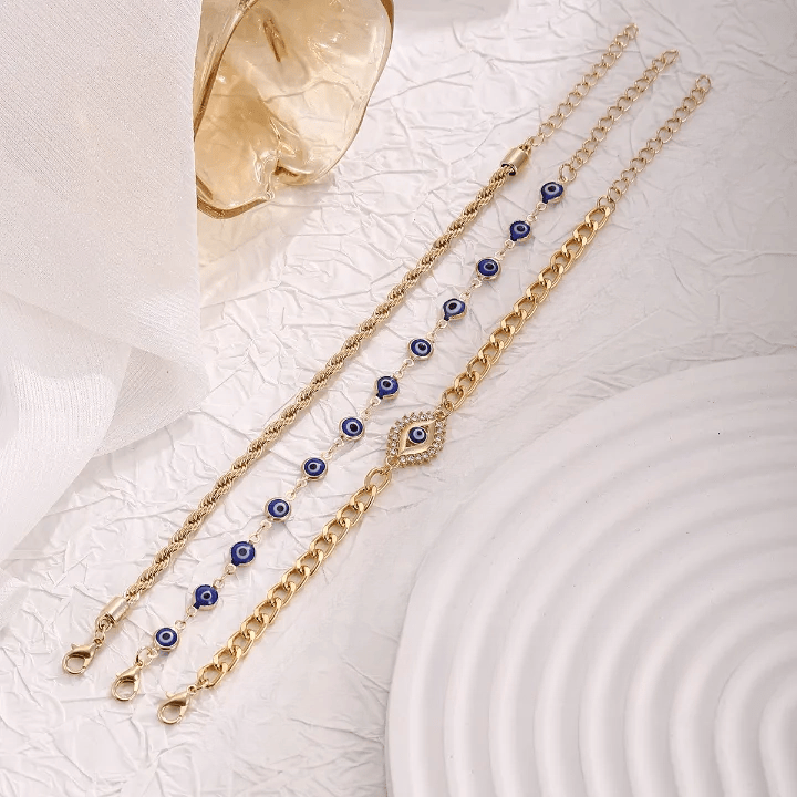 Olivenorma Alloy Rhinestone Evil Eye Charm Design Blessing Symbol Bracelet - image 2