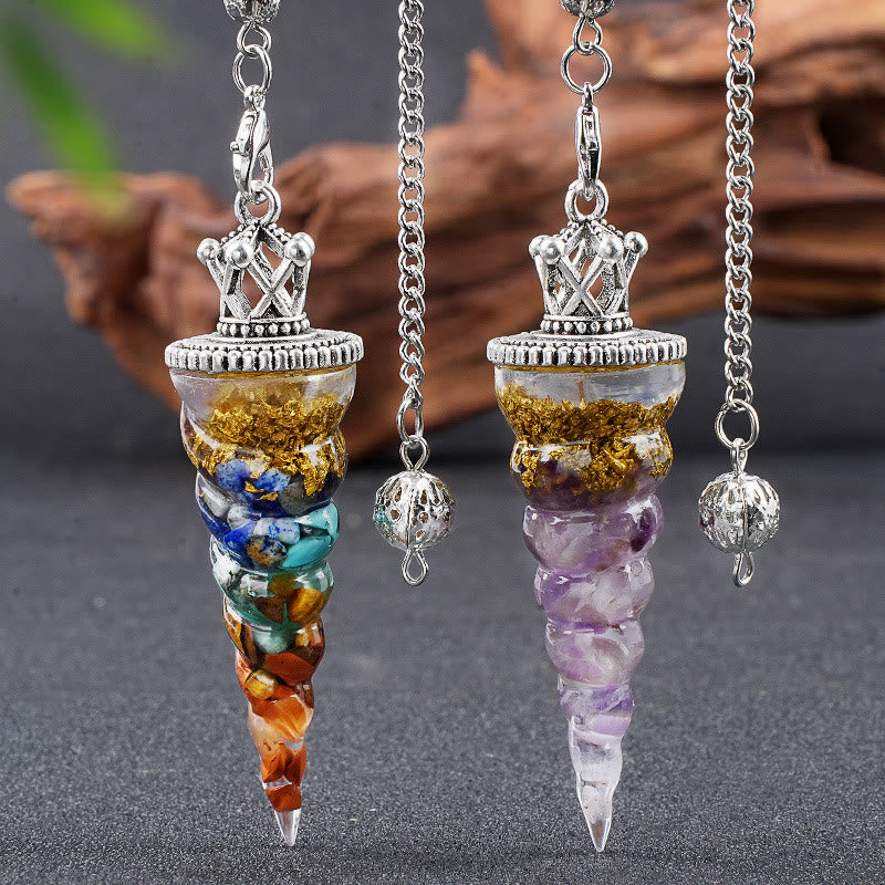 Olivenorma Crystal Chip Spiral Cone Design Energy Symbol Pendulum - image 0