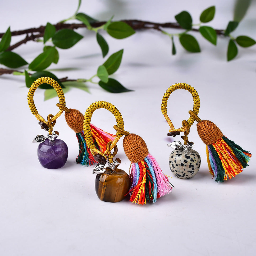 Olivenorma Crystal Apple‑Shaped Tassel Design Blessing Symbol Keychain - image 0