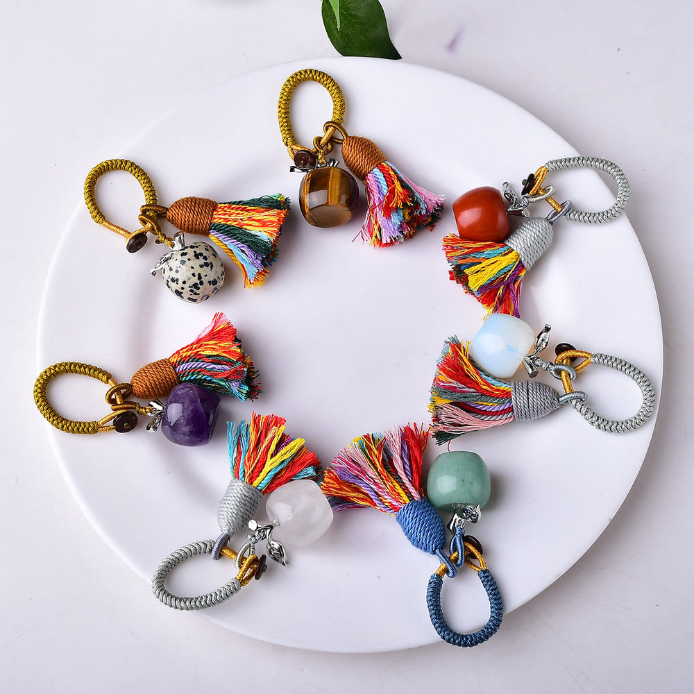 Olivenorma Crystal Apple‑Shaped Tassel Design Blessing Symbol Keychain - image 1