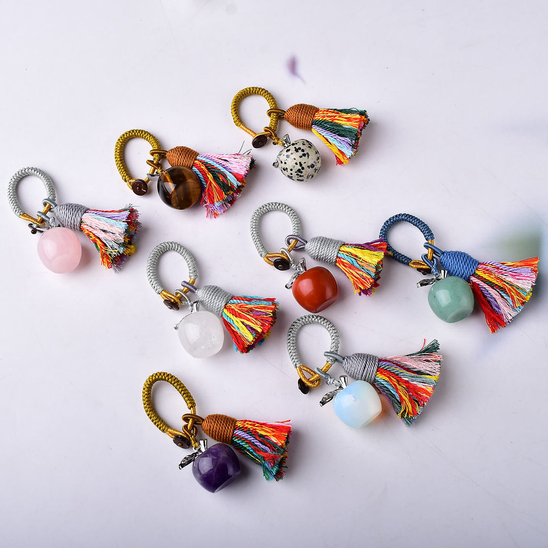 Olivenorma Crystal Apple‑Shaped Tassel Design Blessing Symbol Keychain - image 2