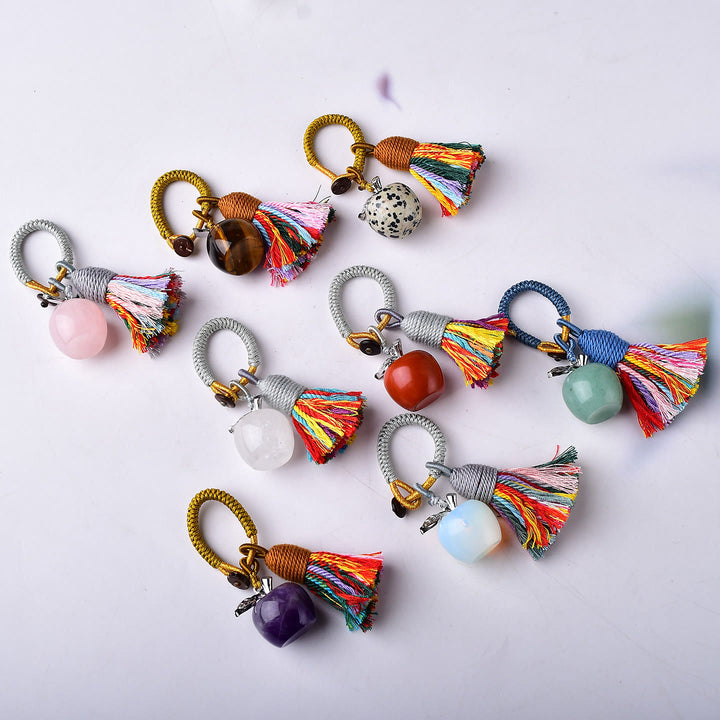 Olivenorma Crystal Apple‑Shaped Tassel Design Blessing Symbol Keychain - image 2