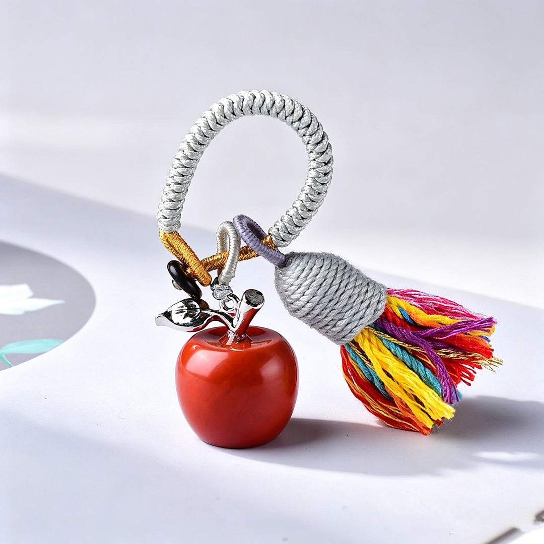 Olivenorma Crystal Apple‑Shaped Tassel Design Blessing Symbol Keychain - Red Jasper - image 7
