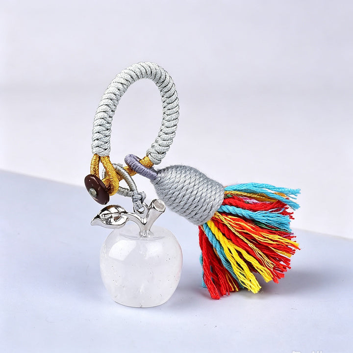 Olivenorma Crystal Apple‑Shaped Tassel Design Blessing Symbol Keychain - Clear Quartz - image 27