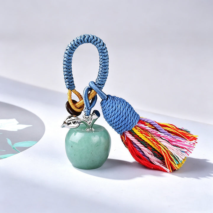 Olivenorma Crystal Apple‑Shaped Tassel Design Blessing Symbol Keychain - Green Aventurine - image 9