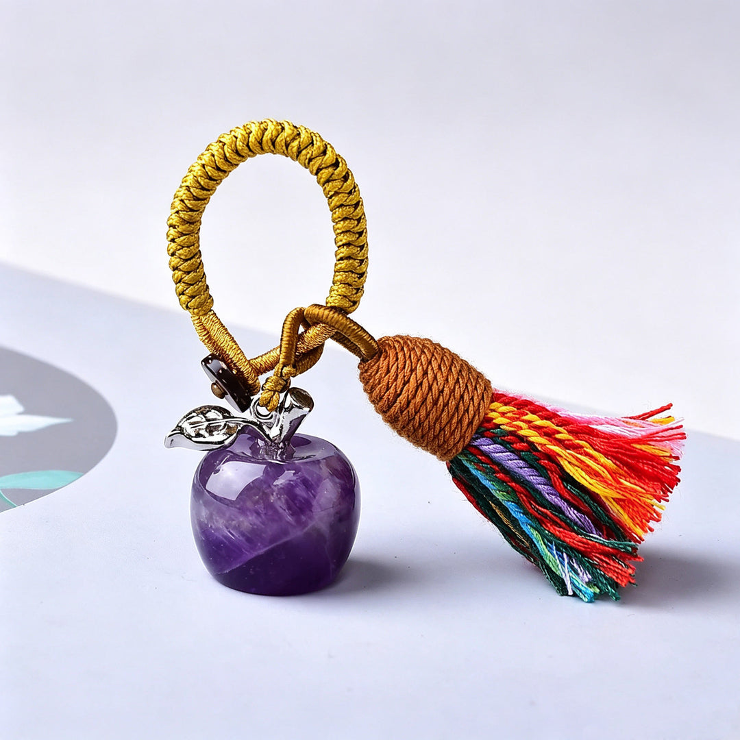 Olivenorma Crystal Apple‑Shaped Tassel Design Blessing Symbol Keychain - Amethyst - image 5