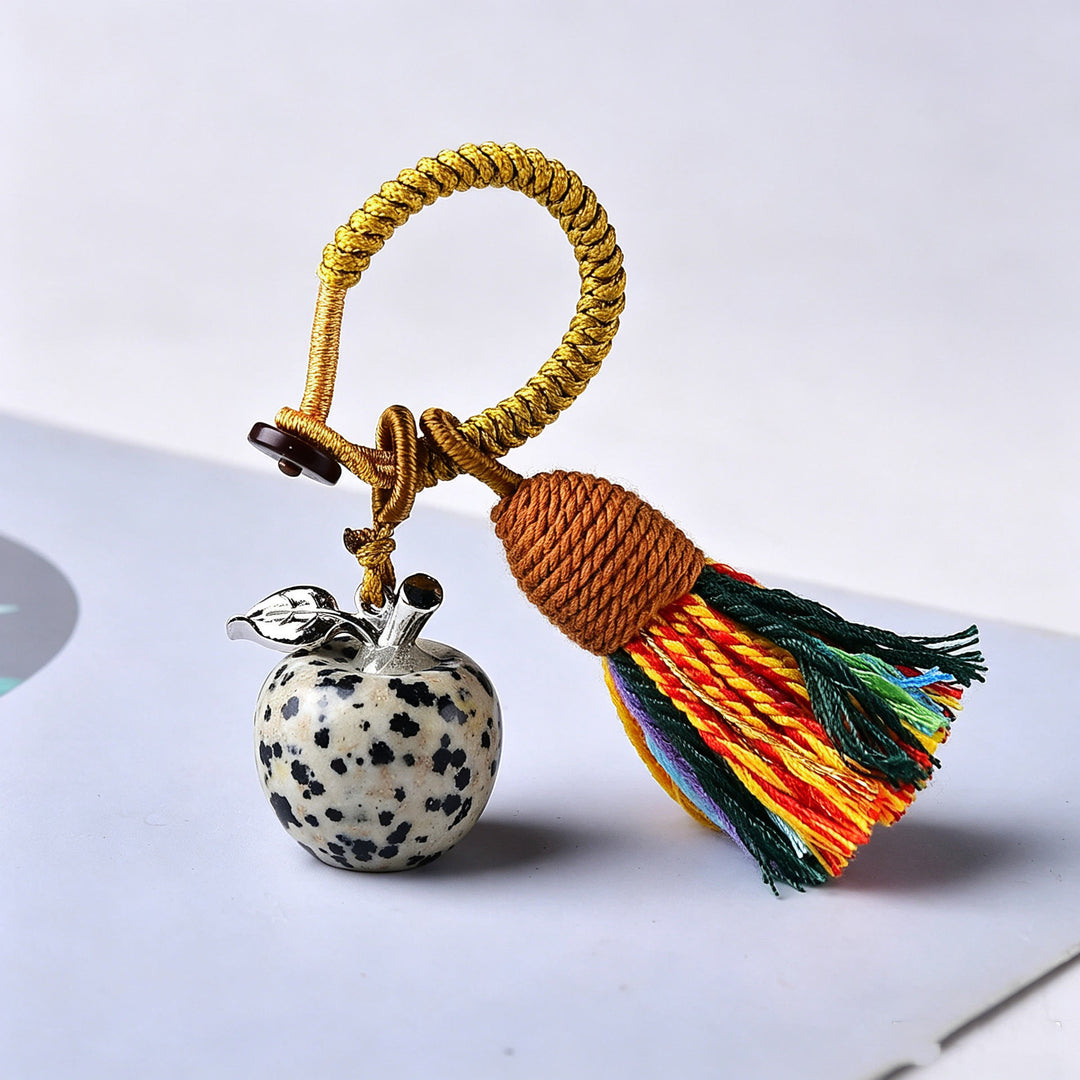 Olivenorma Crystal Apple‑Shaped Tassel Design Blessing Symbol Keychain - Dalmatian Jasper - image 17