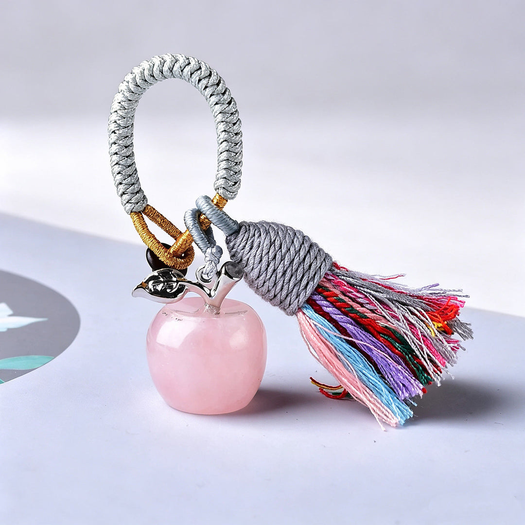 Olivenorma Crystal Apple‑Shaped Tassel Design Blessing Symbol Keychain - Rose Quartz - image 15