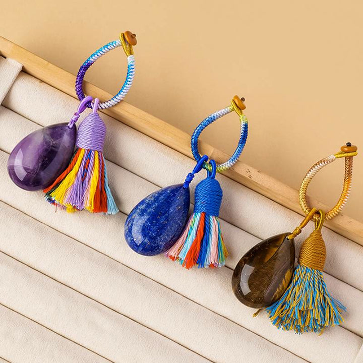 Olivenorma Natural Crystal Teardrop Tassel Handwoven Blessing Protection Keychain - image 0