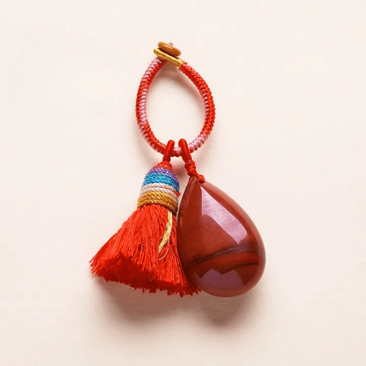 Olivenorma Natural Crystal Teardrop Tassel Handwoven Blessing Protection Keychain - Red Jasper - image 5