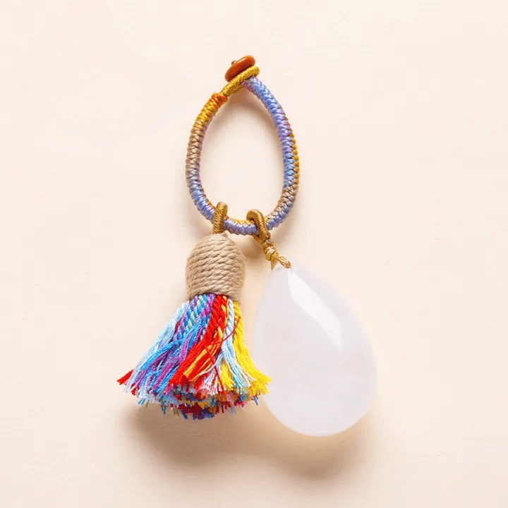 Olivenorma Natural Crystal Teardrop Tassel Handwoven Blessing Protection Keychain - Clear Quartz - image 4