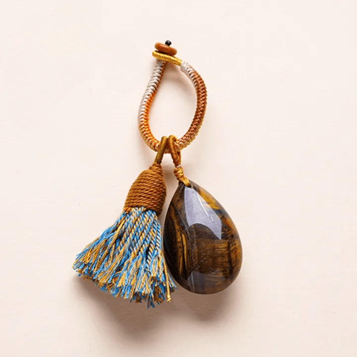 Olivenorma Natural Crystal Teardrop Tassel Handwoven Blessing Protection Keychain - Tiger Eye - image 7