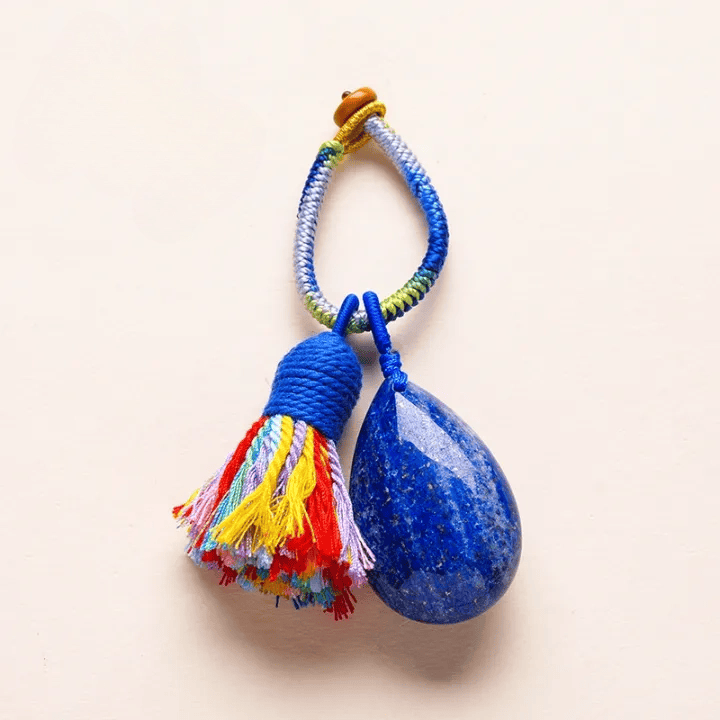 Olivenorma Natural Crystal Teardrop Tassel Handwoven Blessing Protection Keychain - Lapis Lazuli - image 8