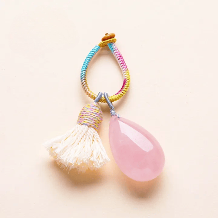 Olivenorma Natural Crystal Teardrop Tassel Handwoven Blessing Protection Keychain - Rose Quartz - image 2