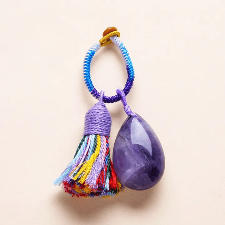 Olivenorma Natural Crystal Teardrop Tassel Handwoven Blessing Protection Keychain - Amethyst - image 9
