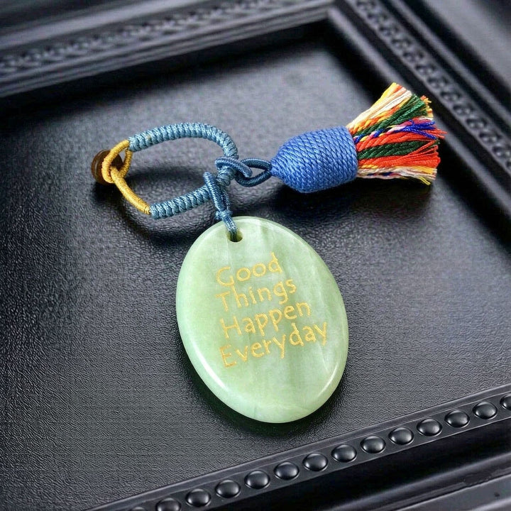 Olivenorma Natural Crystal Oval Engraved Tassel Handwoven Good Luck Blessing Keychain - Serpentine Jade - image 32