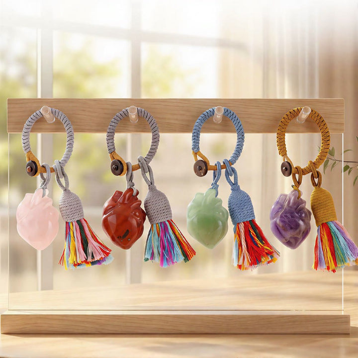 Olivenorma Natural Crystal Anatomical Heart Tassel Handwoven Affection Blessing Keychain - image 0